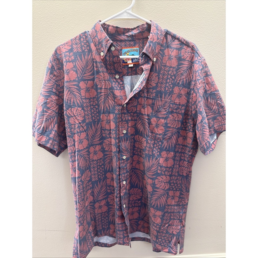 Reyn Spooner Joe Kealoha Hawaiian Shirt M Red Hibiscus Monstera Tiki UV Stretch